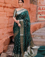 Green Soft Silk Saree With Gossamer Blouse Piece