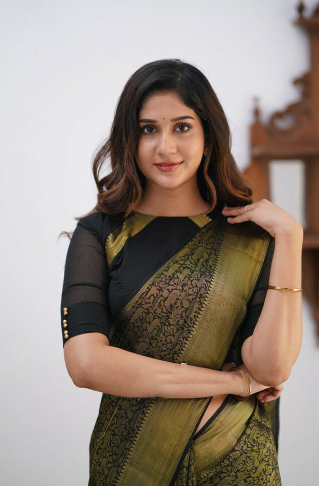 Black Soft Silk Saree With Palimpsest Blouse Piece