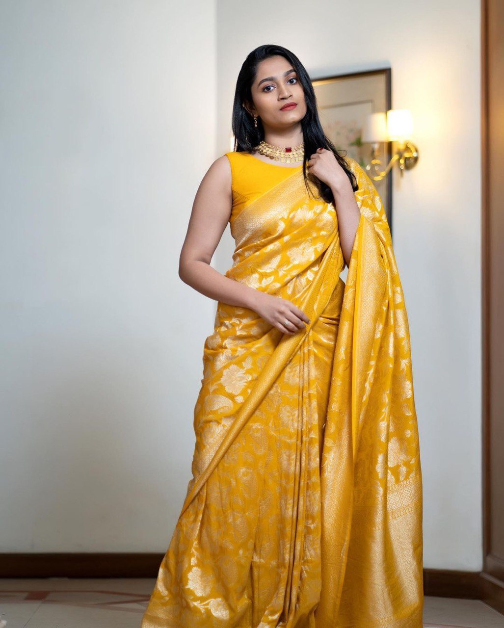 Yellow Soft Silk Saree With Epiphany Blouse Piece