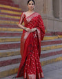 Red Soft Silk Saree With Unequalled Blouse Piece