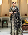 Black Banarasi Silk Saree with  Embellishments and Intricate Festive Wear