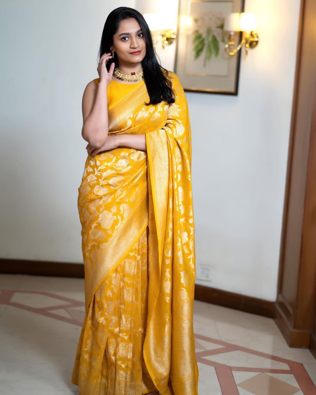 Yellow Soft Silk Saree With Epiphany Blouse Piece