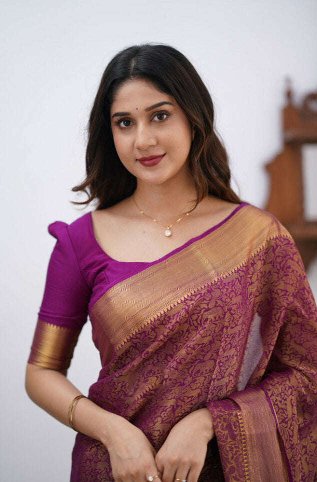 Purple Soft Silk Saree With Bewitching Blouse Piece