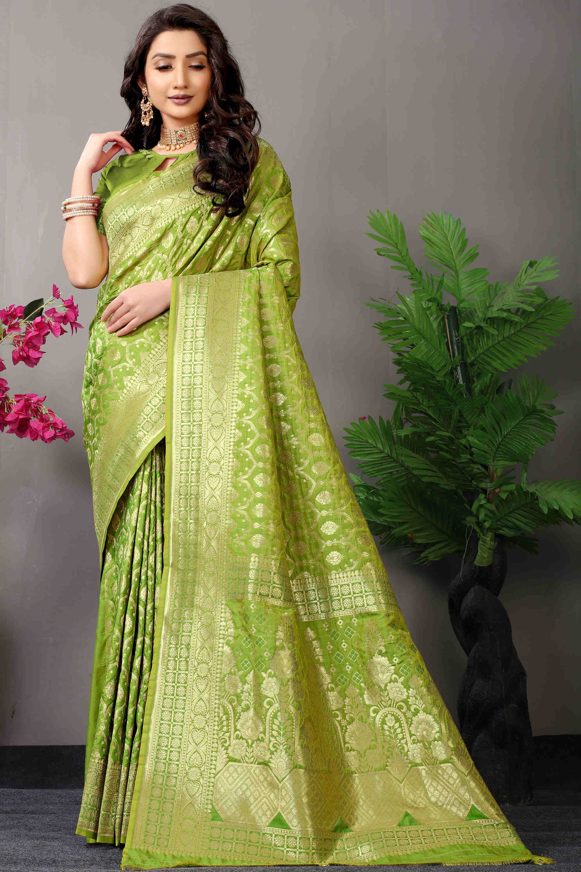 Green Soft Banarasi Silk Woven Zari Saree