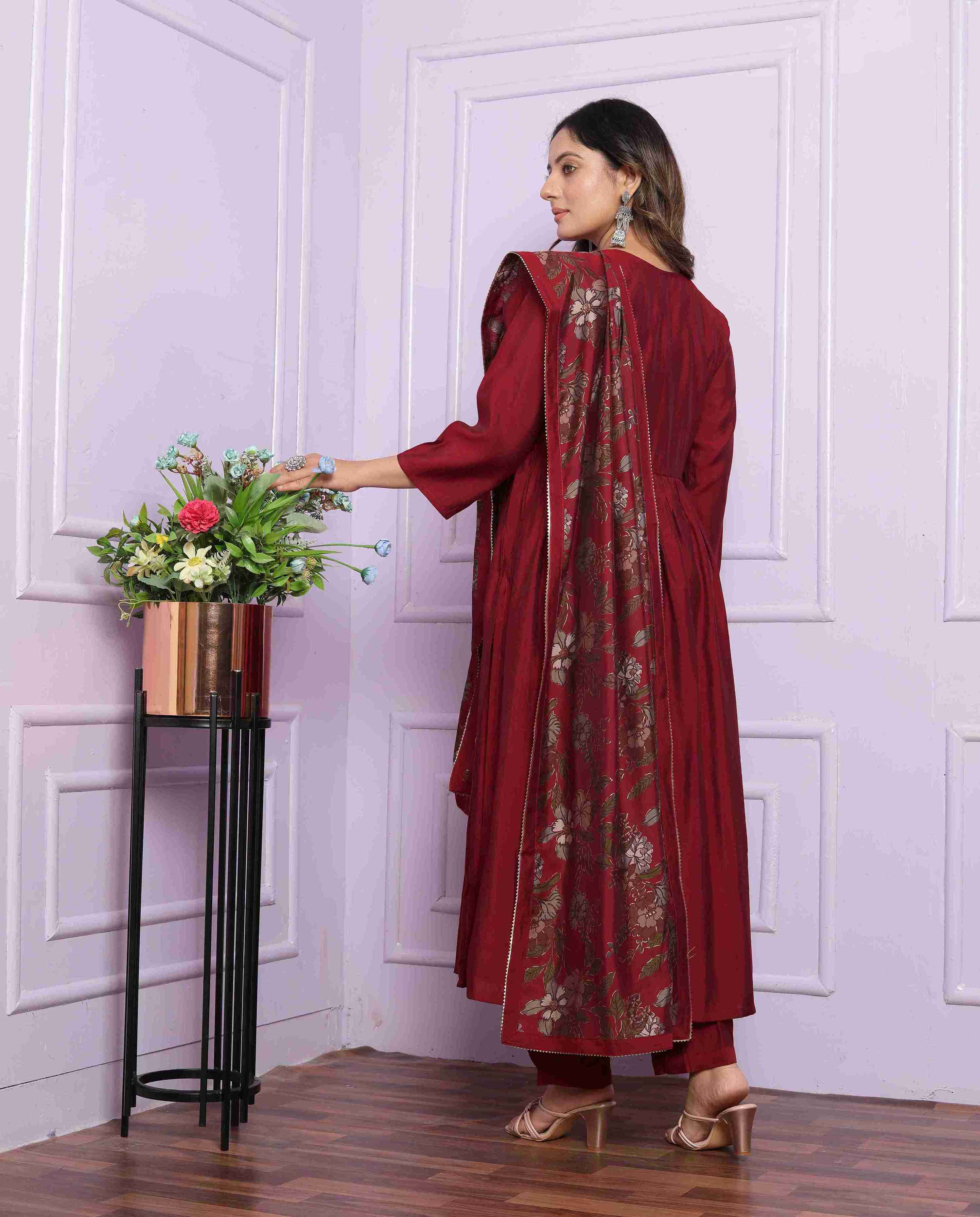 Wine Kurti set with Dupatta