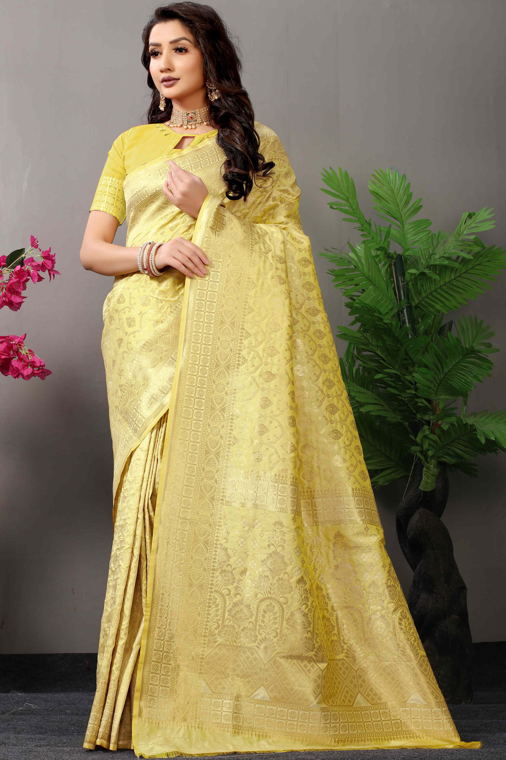 Light Yellow Soft Banarasi Silk Woven Zari Saree