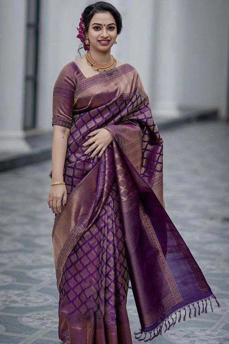 Purple Soft Silk Saree With Super Classy Blouse Piece