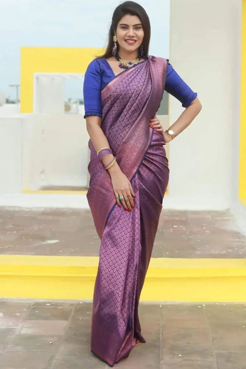 Purple Soft Silk Saree With Unequalled Blouse Piece