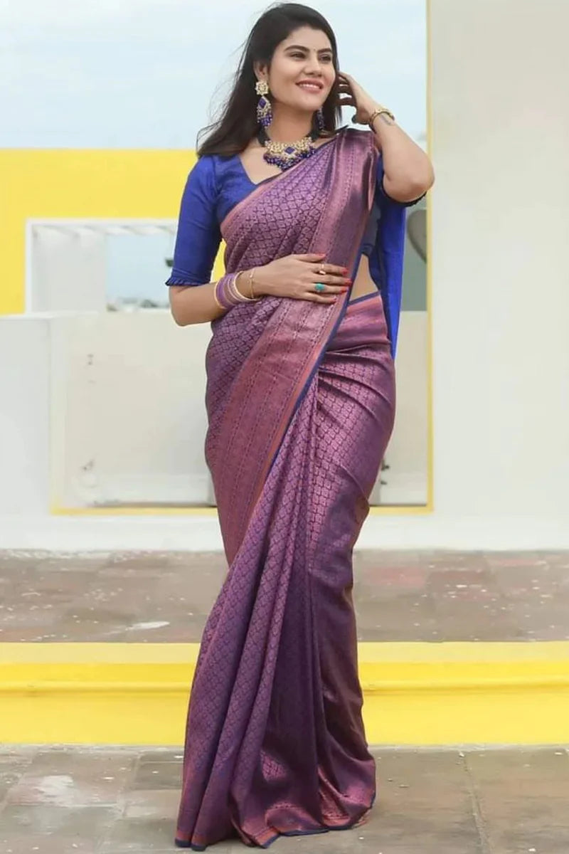 Purple Soft Silk Saree With Unequalled Blouse Piece