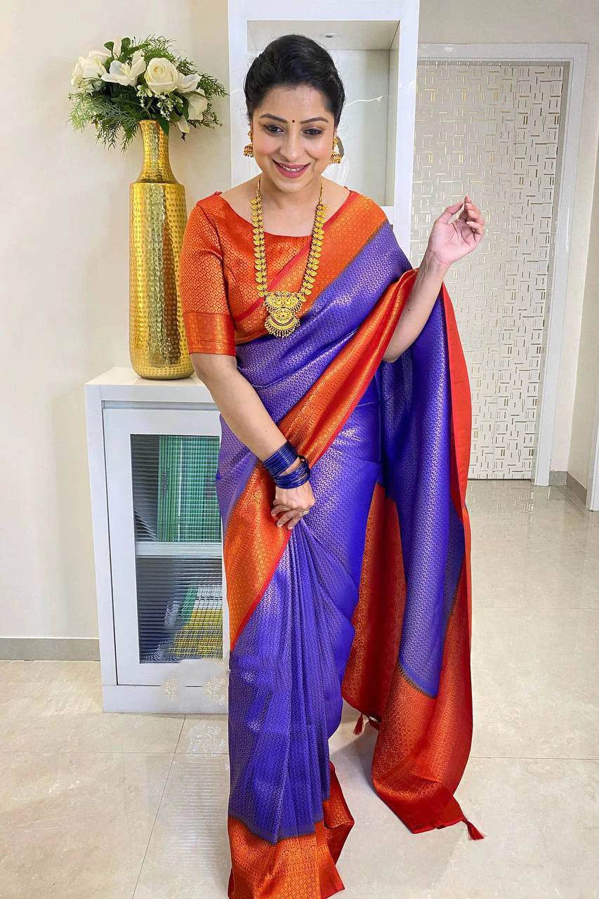 Royal Blue Soft Silk Saree With Fancifull Blouse Piece