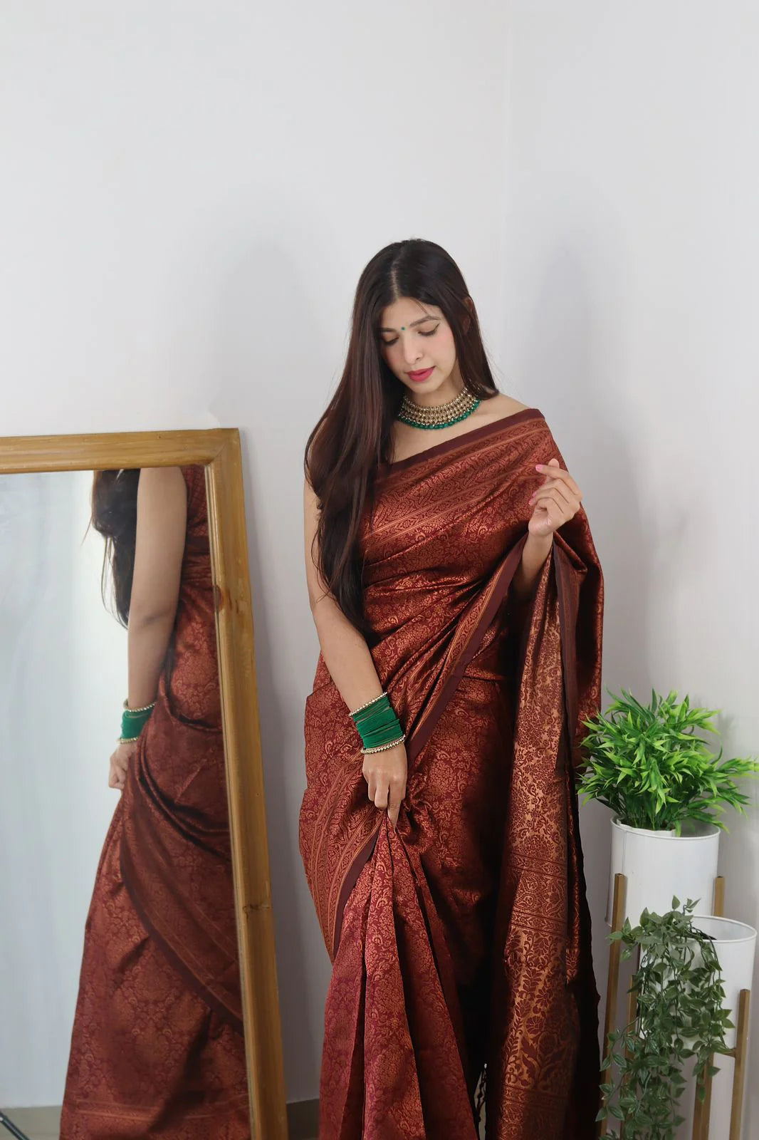 Maroon Soft Silk Saree With Girlish Blouse Piece