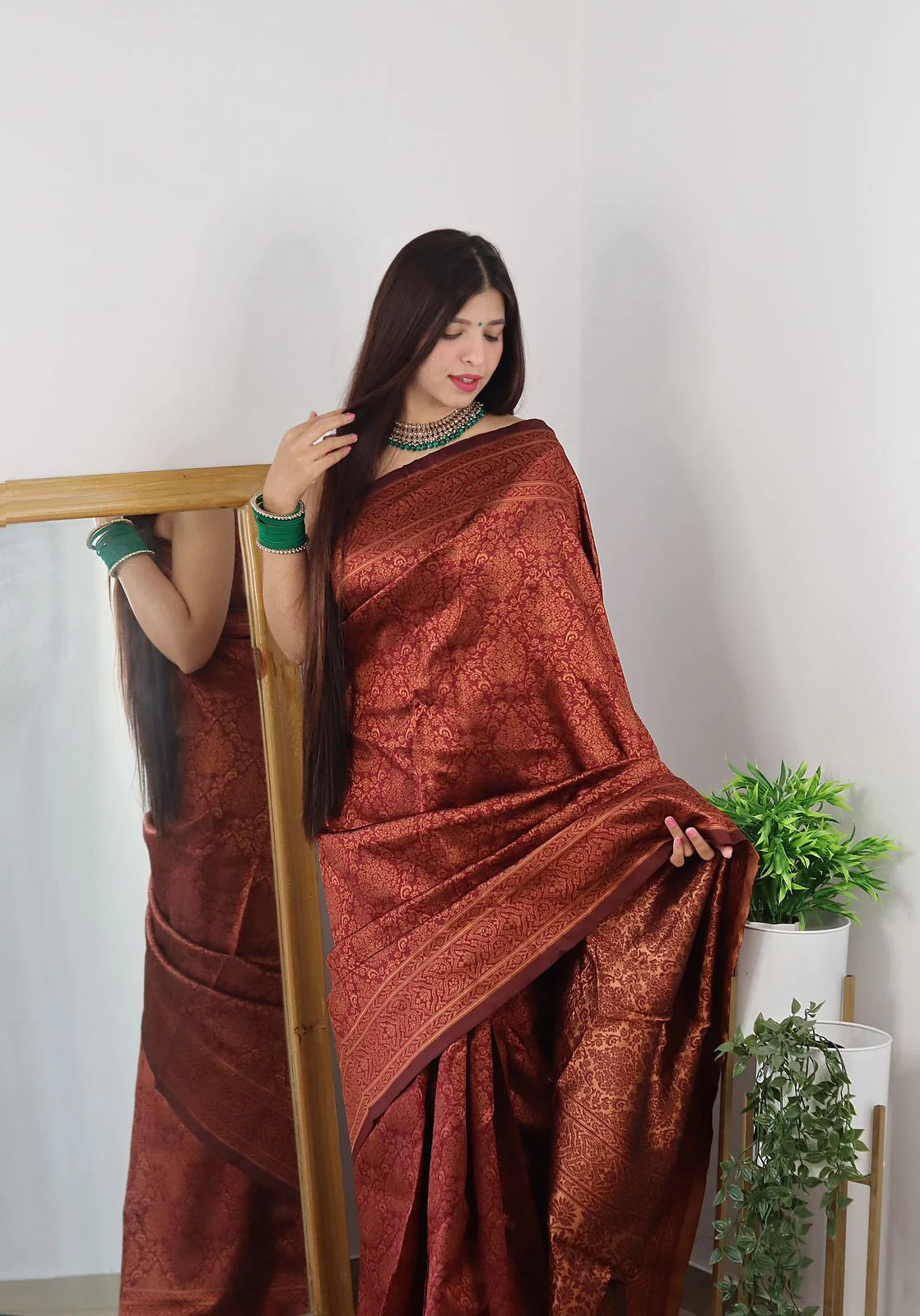 Maroon Soft Silk Saree With Girlish Blouse Piece