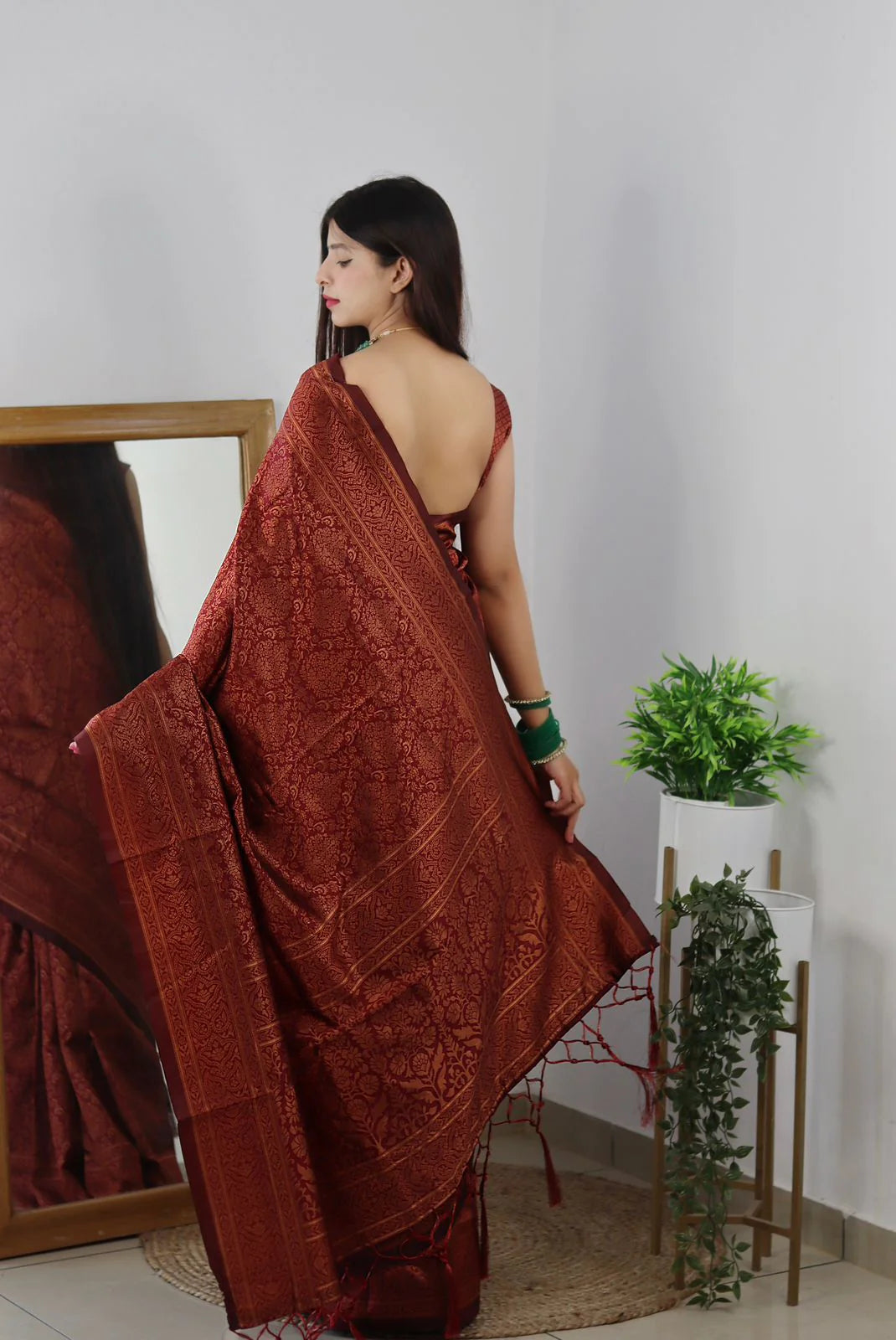 Maroon Soft Silk Saree With Girlish Blouse Piece