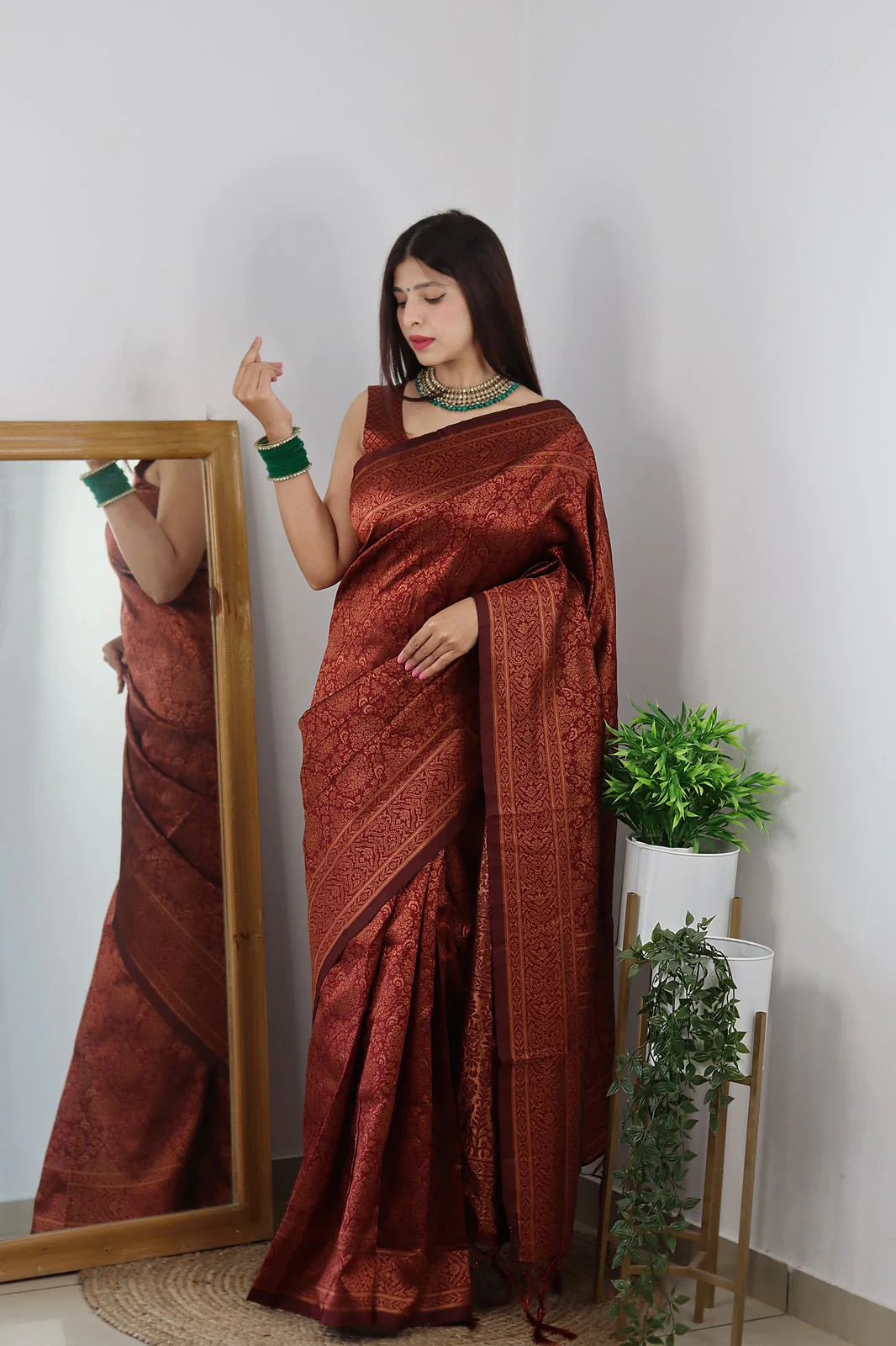 Maroon Soft Silk Saree With Girlish Blouse Piece