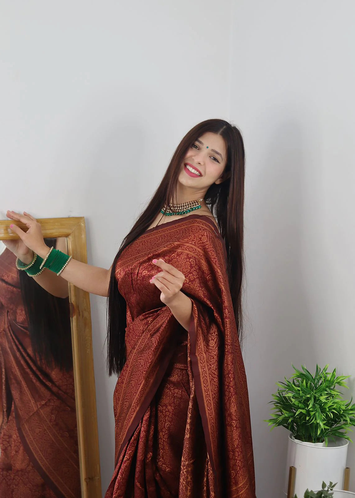 Maroon Soft Silk Saree With Girlish Blouse Piece