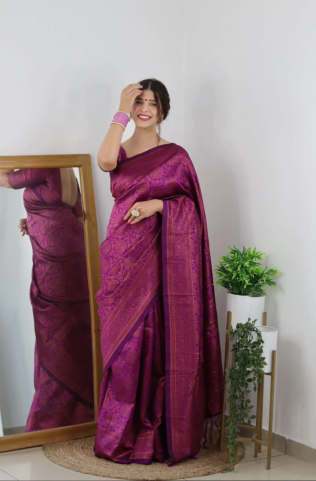 Purple Soft Silk Saree With Girlish Blouse Piece