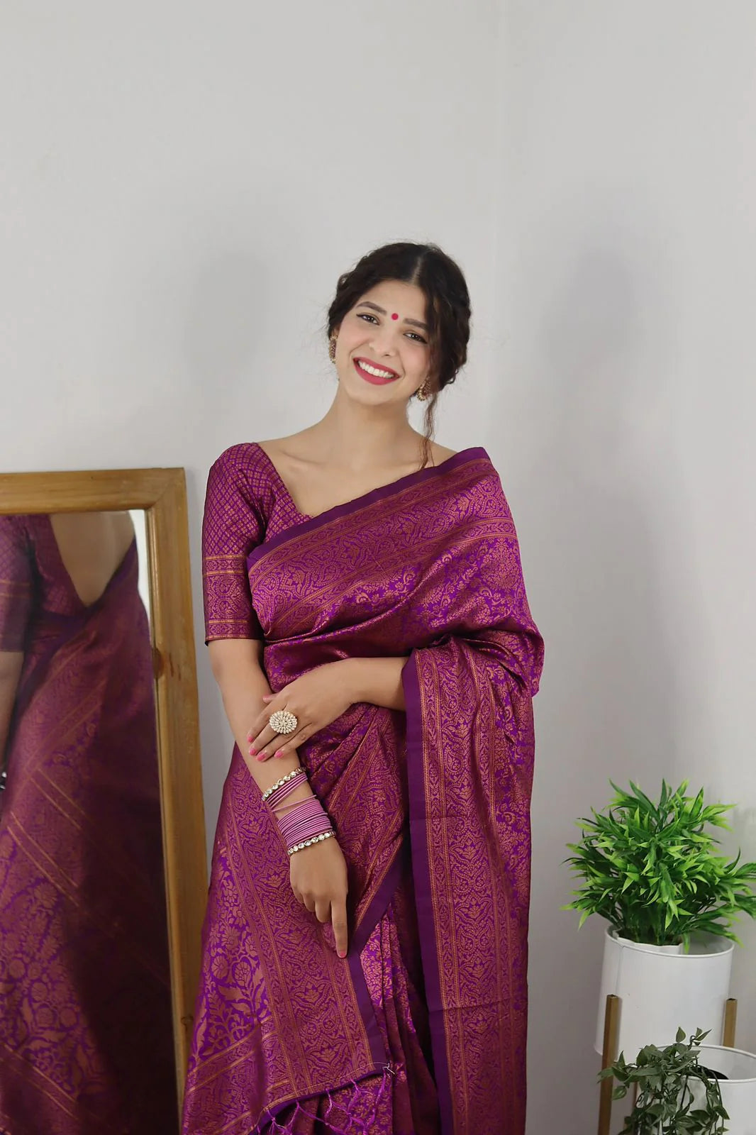 Purple Soft Silk Saree With Girlish Blouse Piece