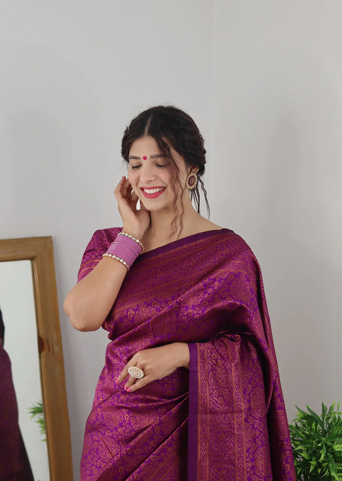 Purple Soft Silk Saree With Girlish Blouse Piece