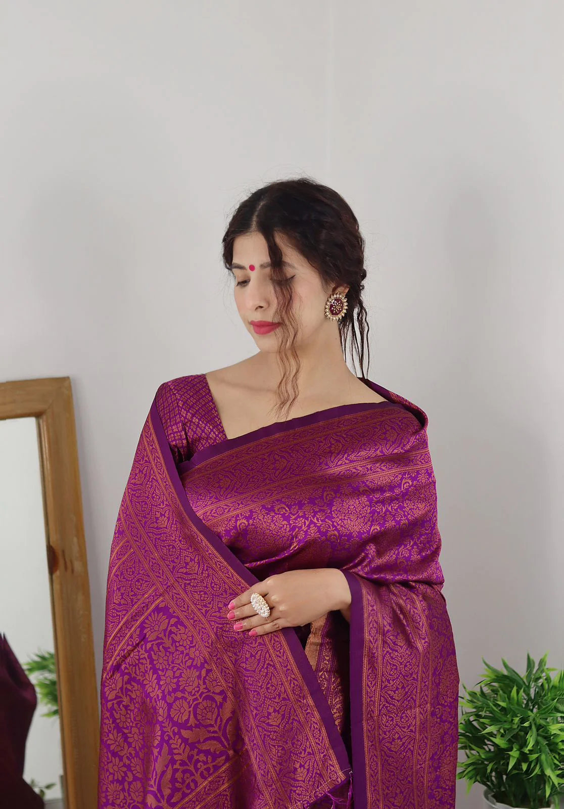 Purple Soft Silk Saree With Girlish Blouse Piece