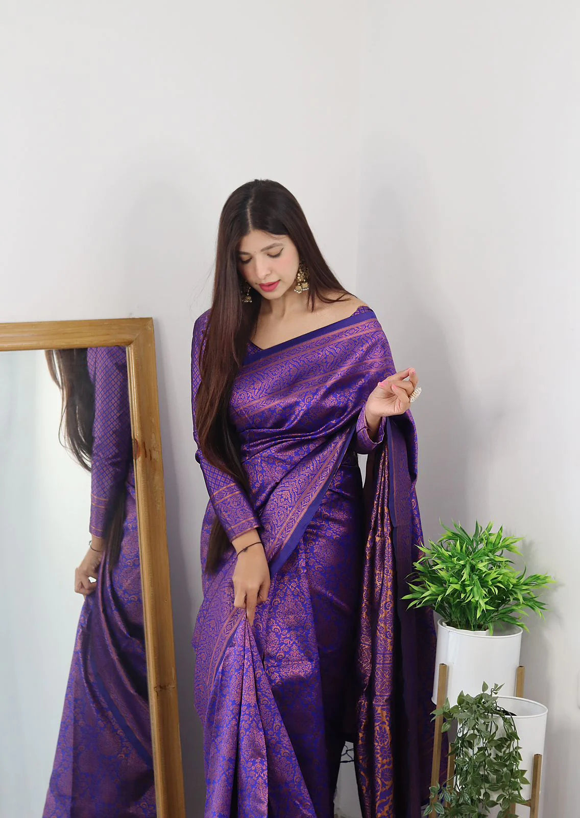 Royal Blue Soft Silk Saree With Girlish Blouse Piece