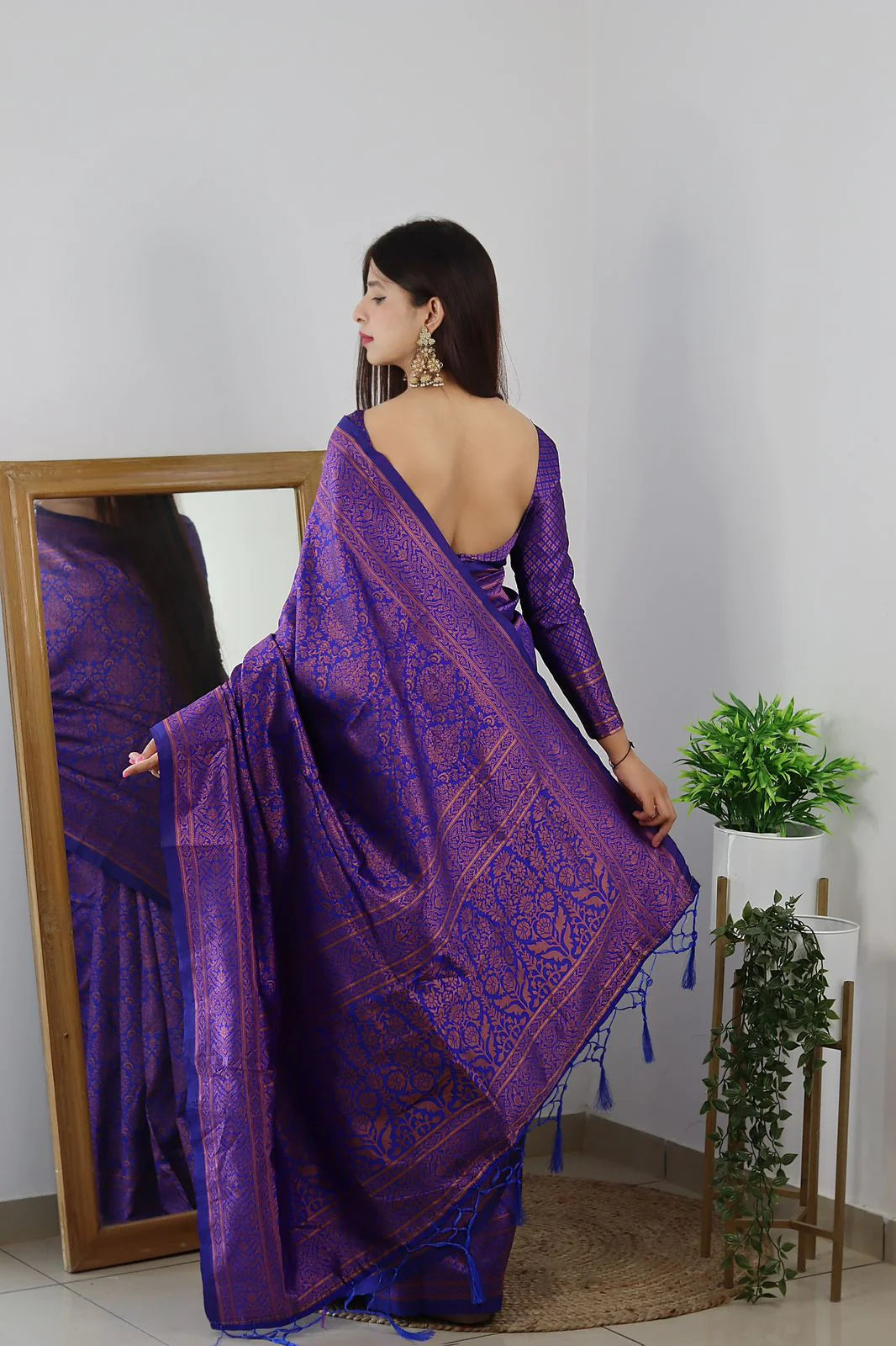 Royal Blue Soft Silk Saree With Girlish Blouse Piece