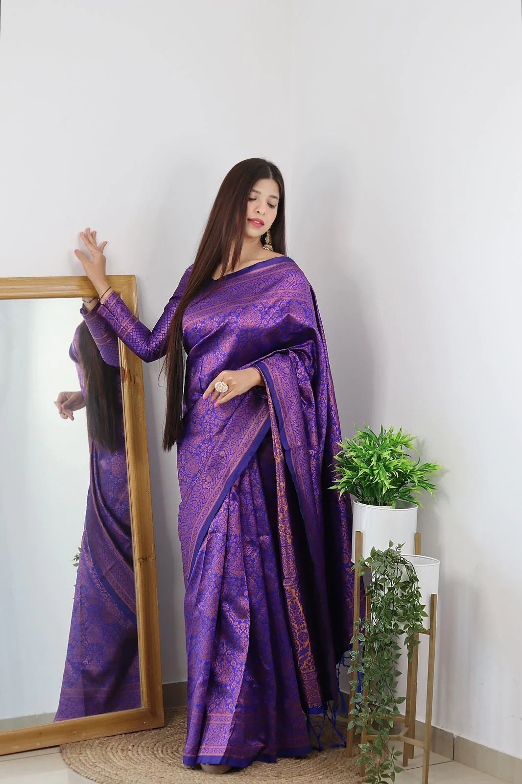 Royal Blue Soft Silk Saree With Girlish Blouse Piece