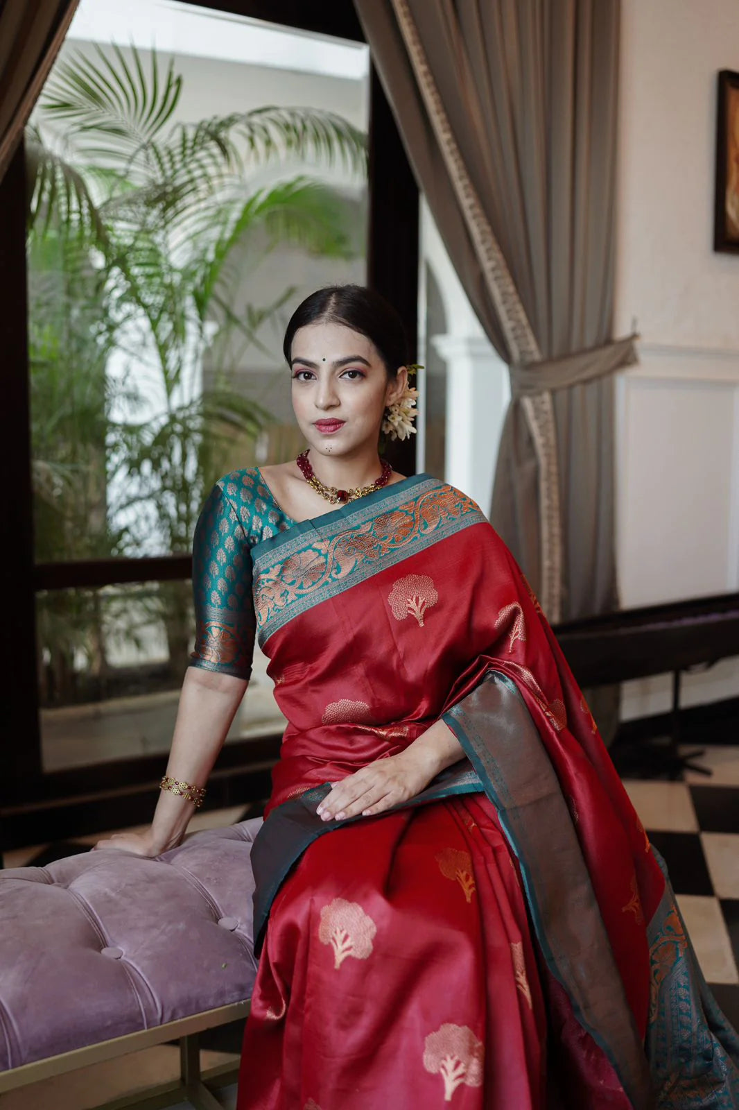 Maroon Soft Banarasi Silk Saree With Groovy Blouse Piece