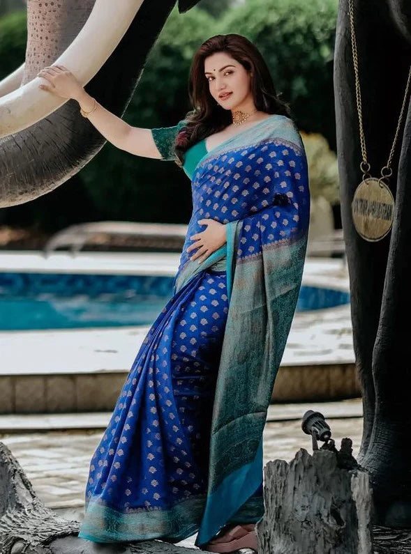 Blue Soft Banarasi Silk Saree With Beauteous Blouse Piece