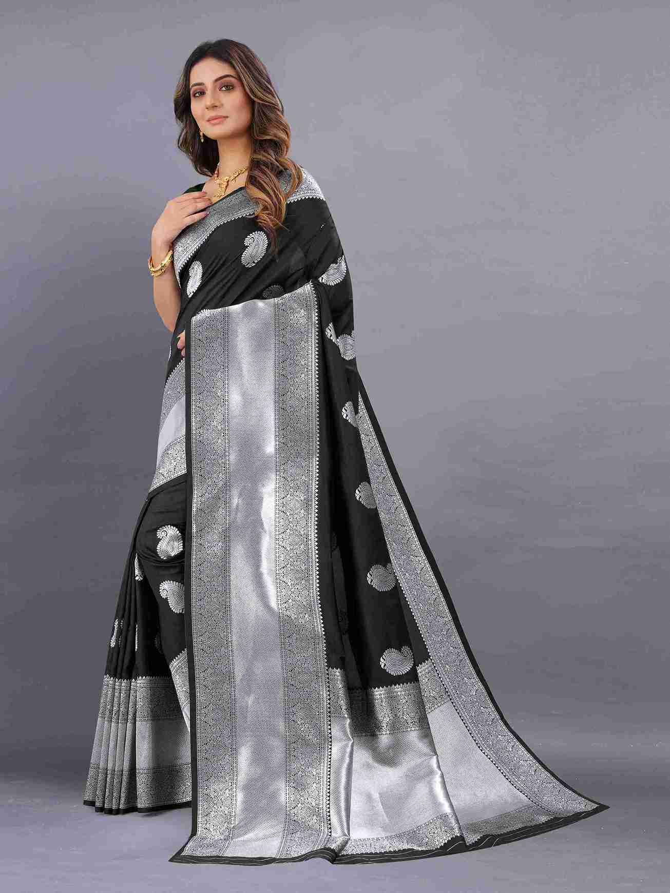 Black Soft Cototn Silk Saree Zari weawing With Blouse Piece