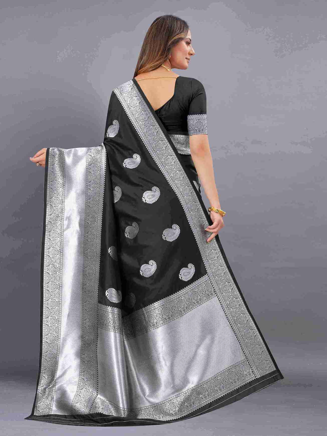 Black Soft Cototn Silk Saree Zari weawing With Blouse Piece