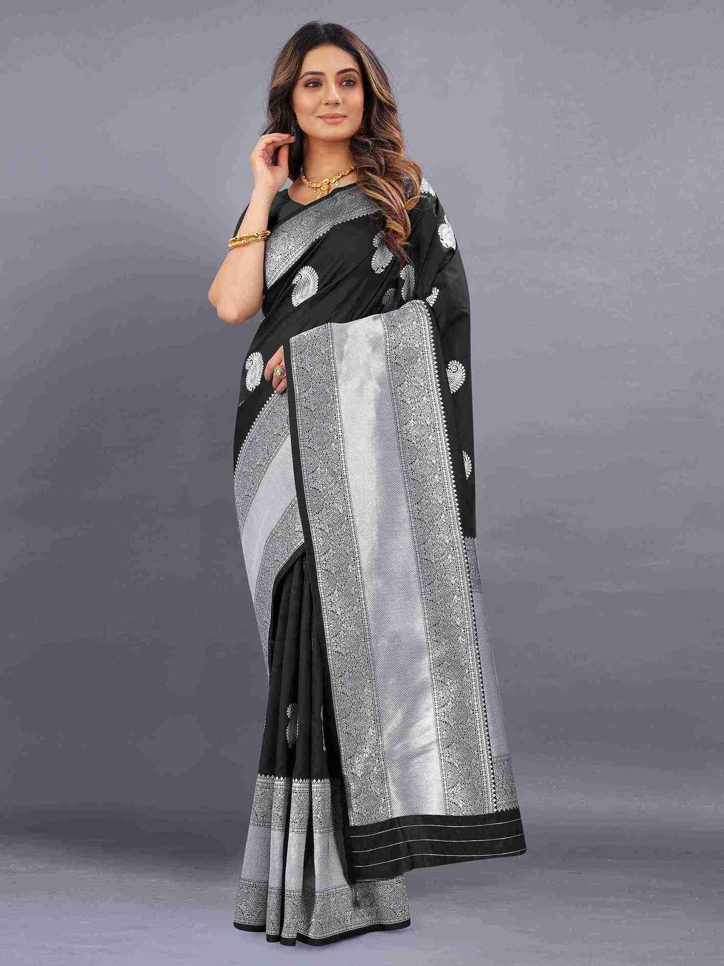 Black Soft Cototn Silk Saree Zari weawing With Blouse Piece