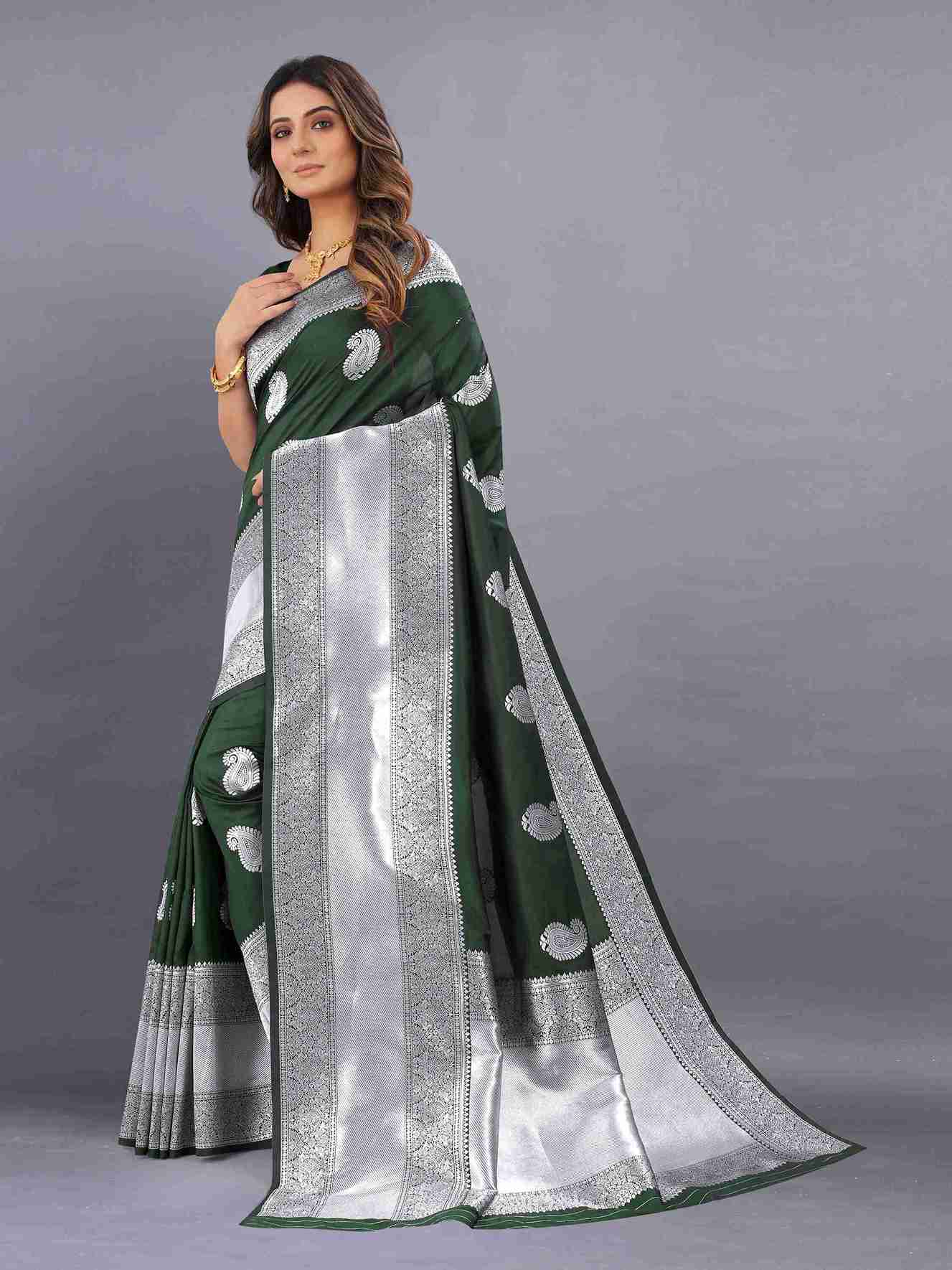 Green Soft kanjivarm Silk Saree Zari Wooven  Pallu Zari weawing With Blouse Piece