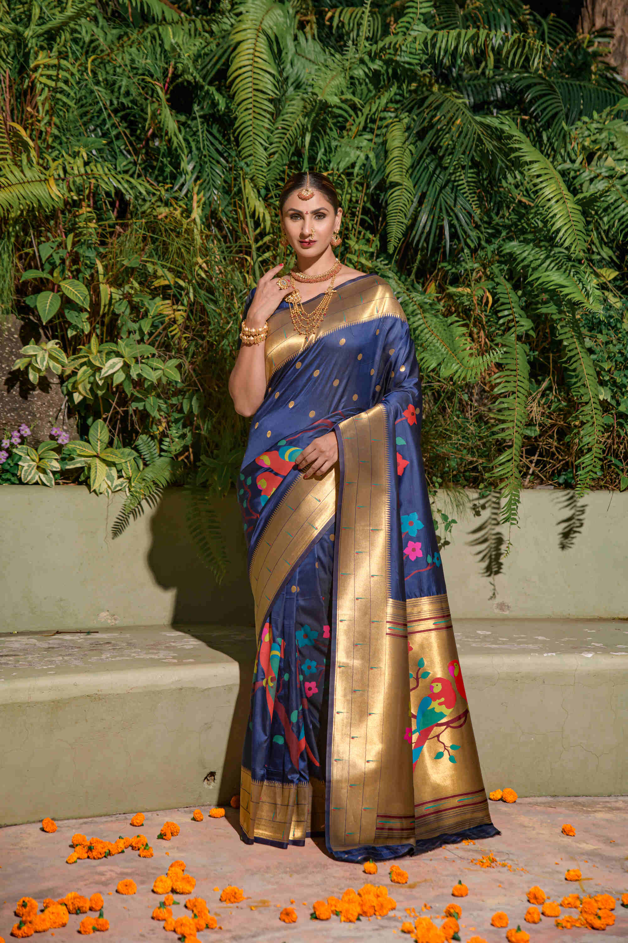 Navy Blue Soft Pethani Silk Woven Zari Saree