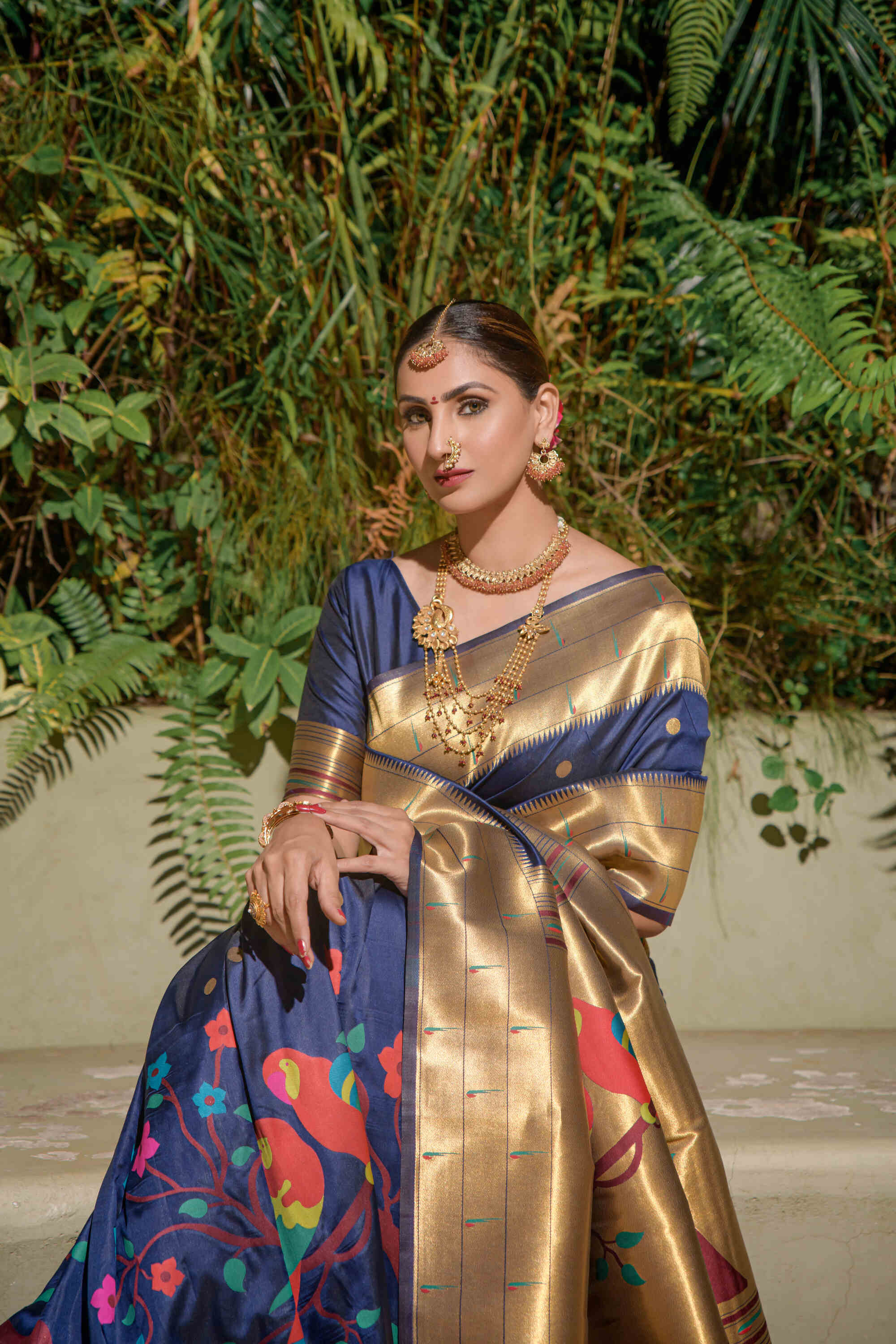 Navy Blue Soft Pethani Silk Woven Zari Saree