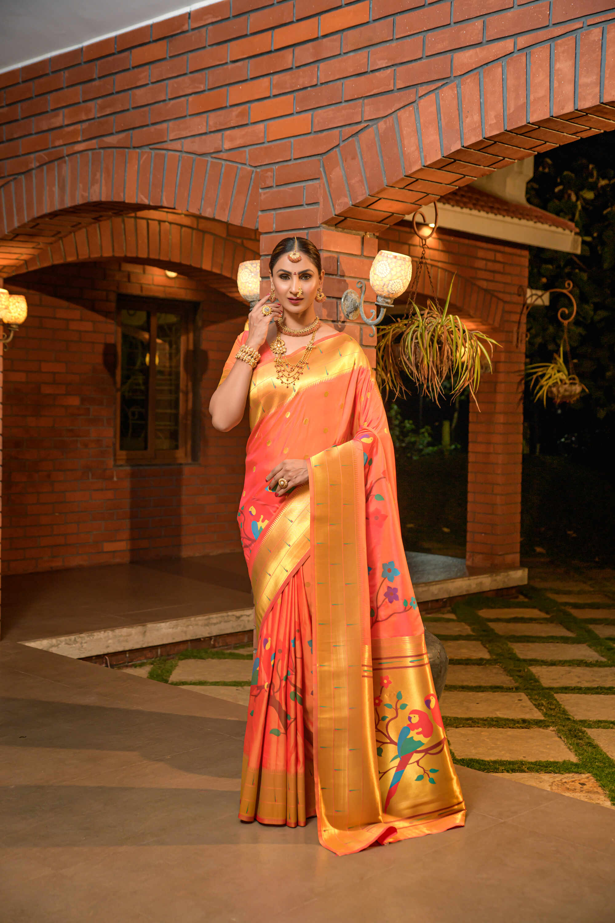 Orange Soft Pethani Silk Woven Zari Saree