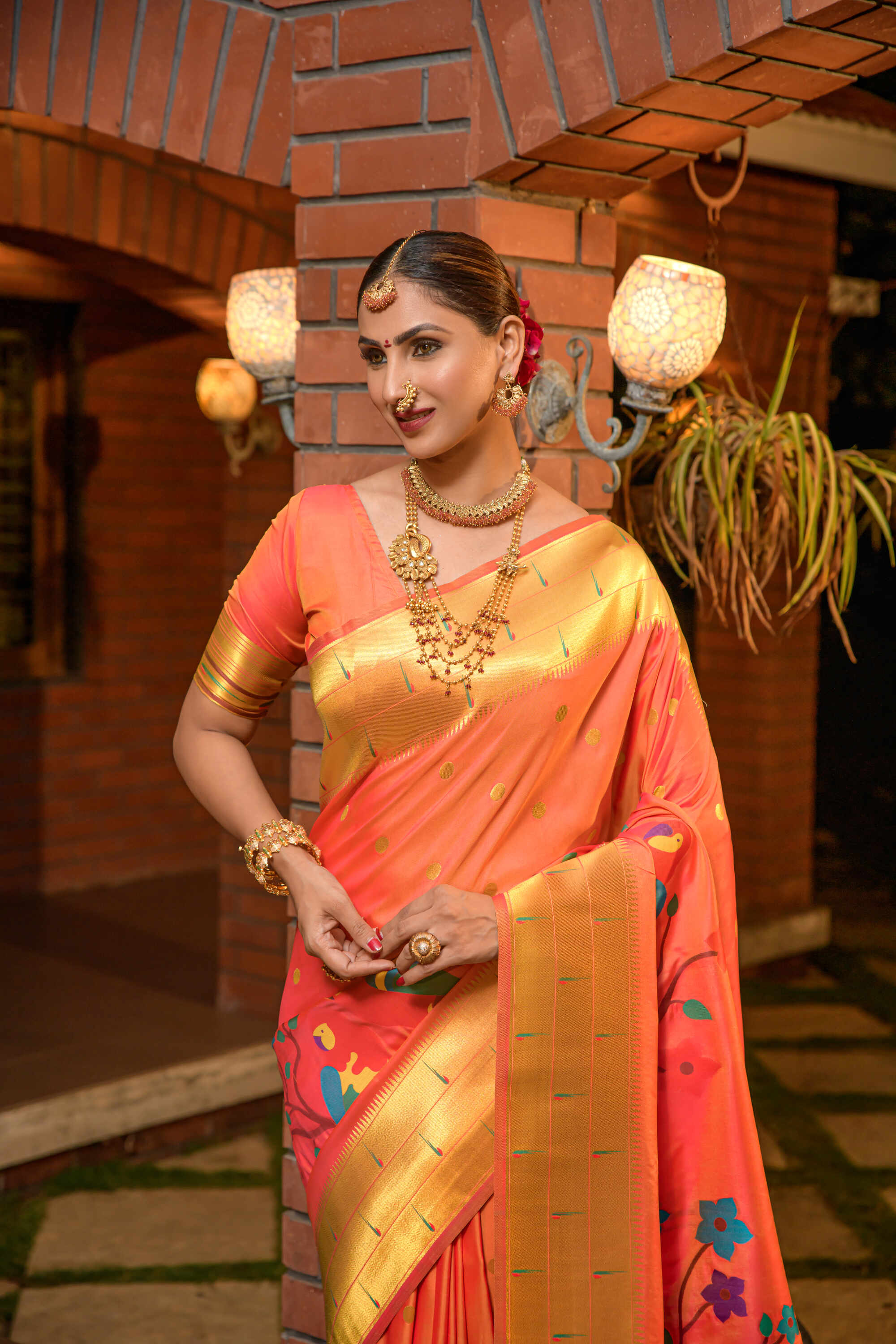 Orange Soft Pethani Silk Woven Zari Saree