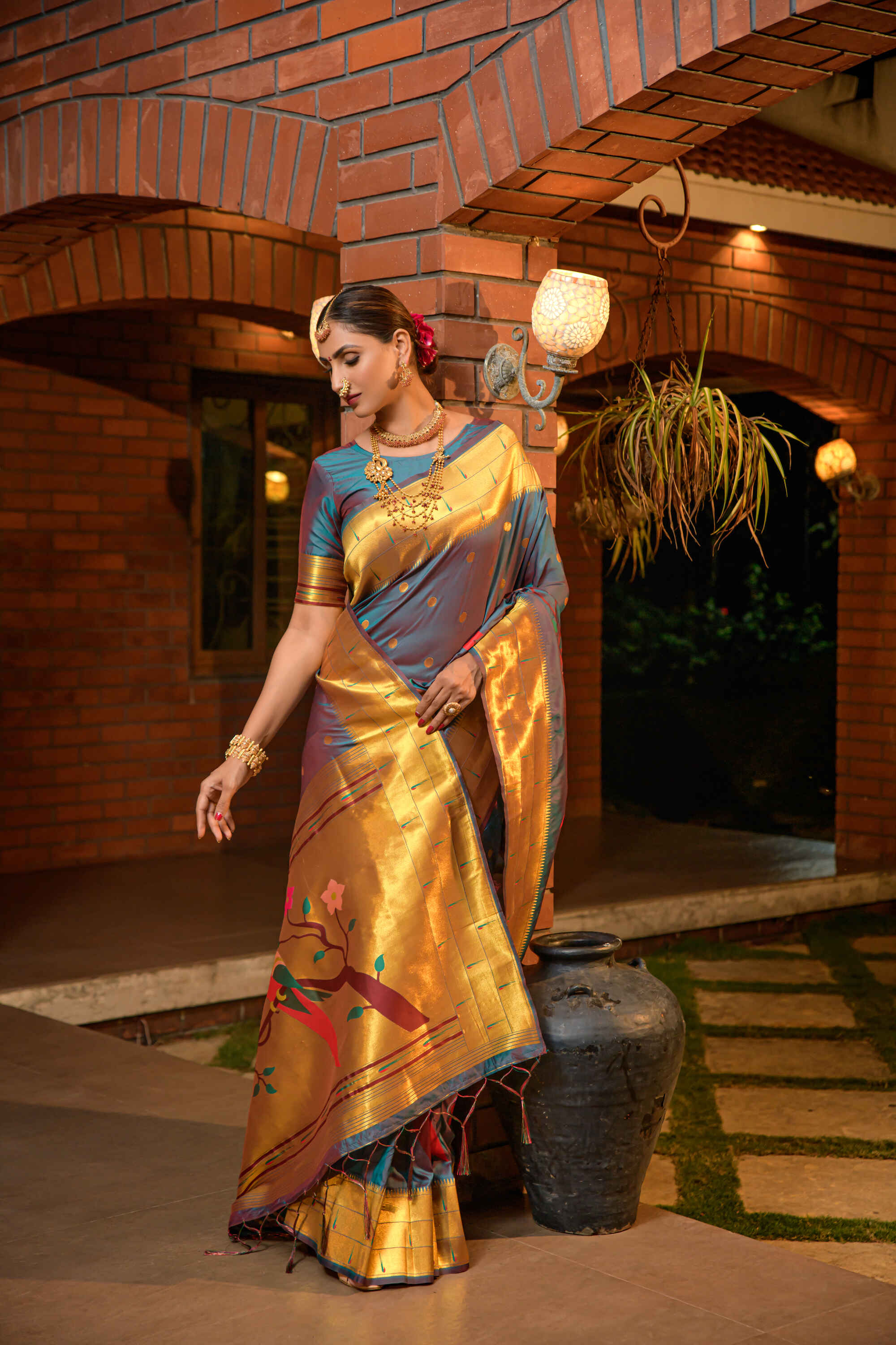 Teal Blue Soft Pethani Silk Woven Zari Saree