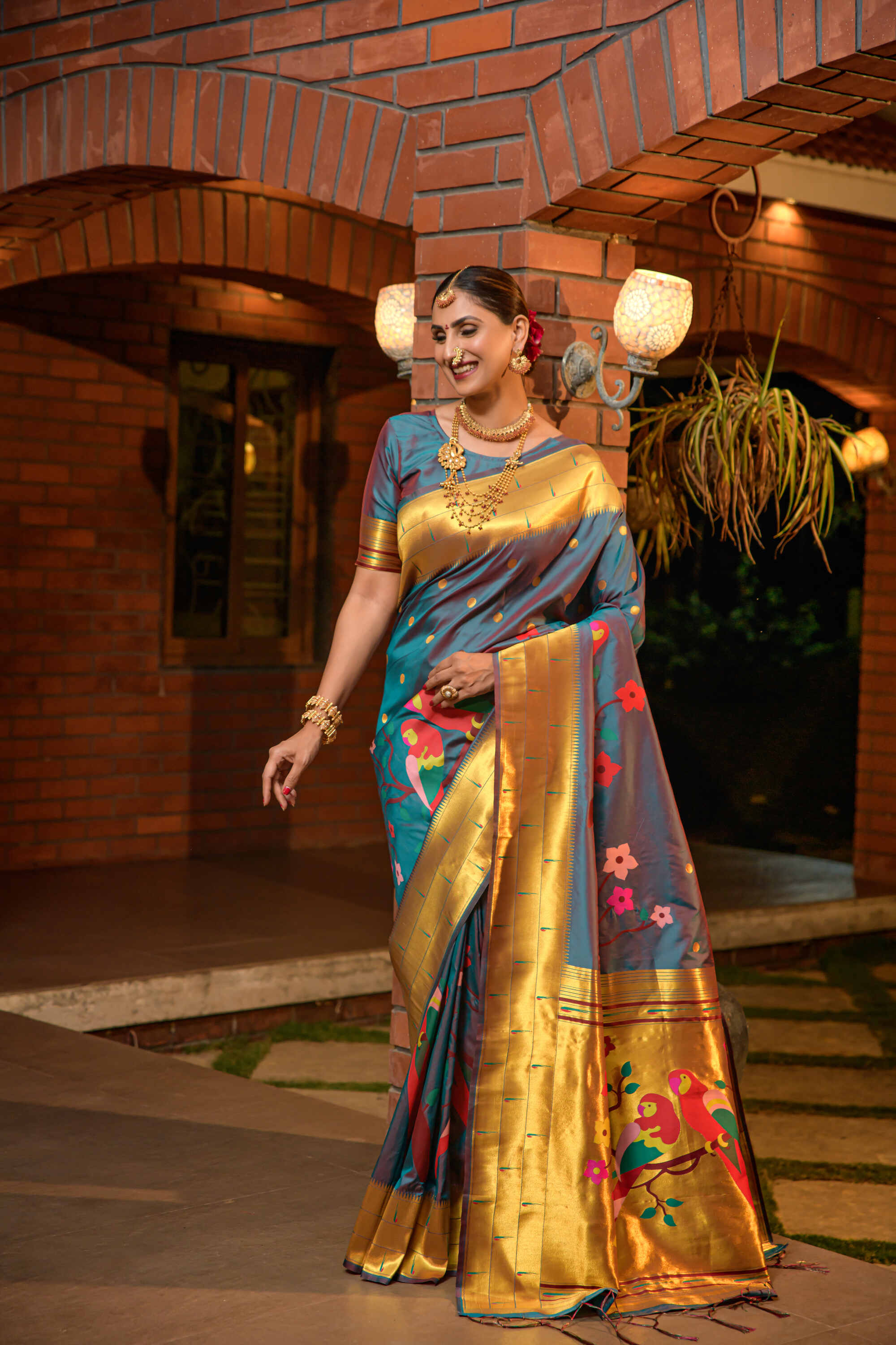 Teal Blue Soft Pethani Silk Woven Zari Saree