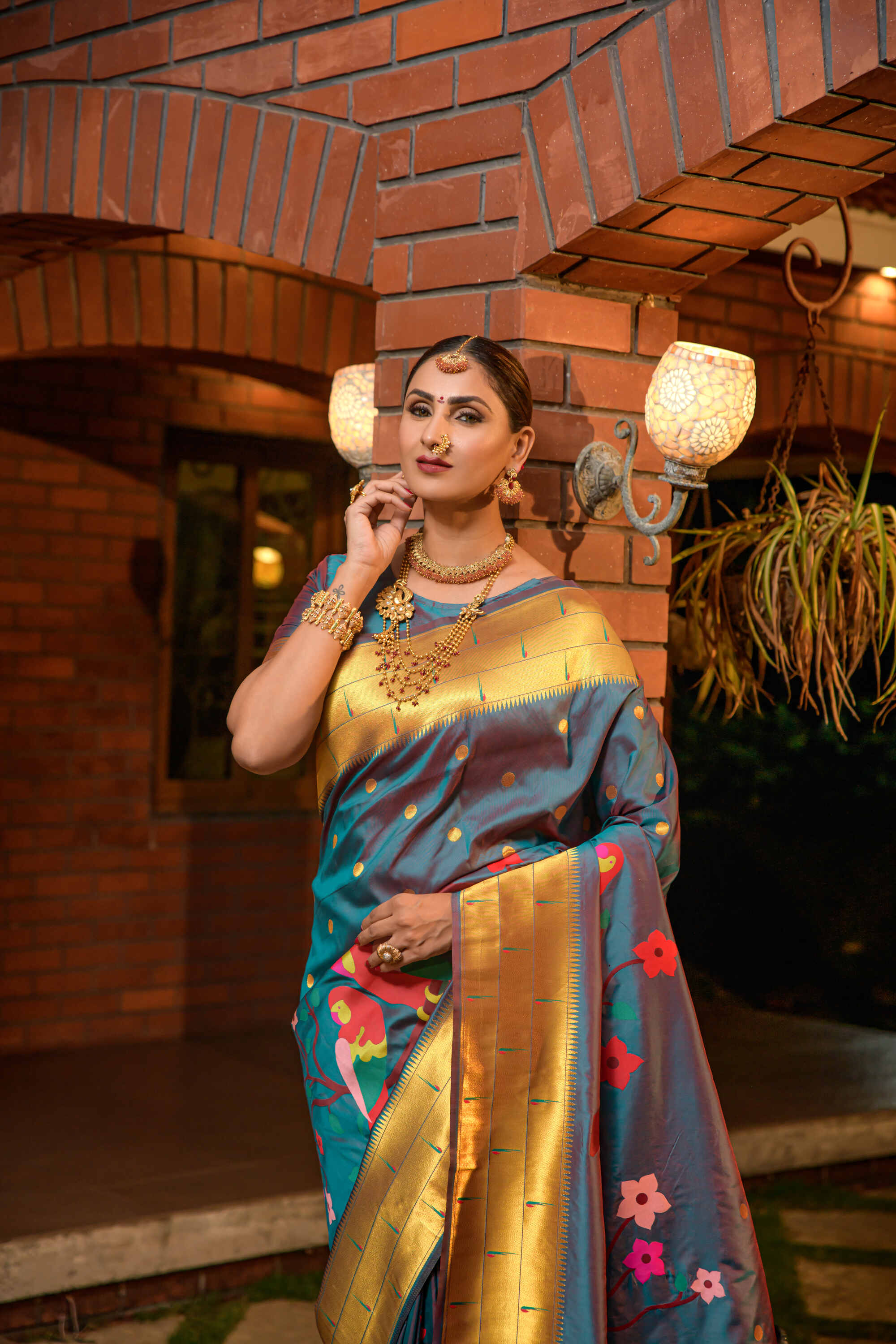 Teal Blue Soft Pethani Silk Woven Zari Saree