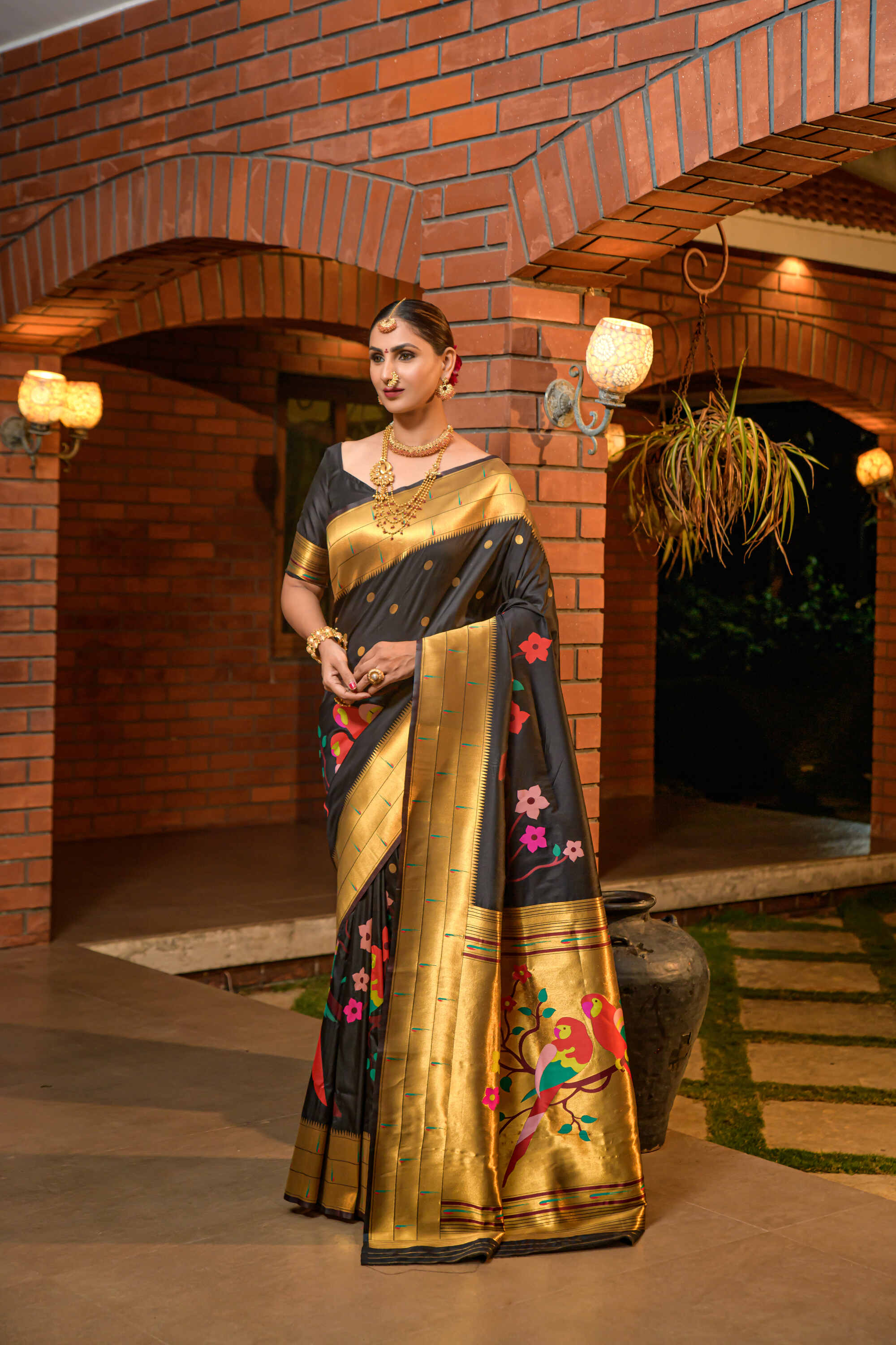 Black Soft Pethani Silk Woven Zari Saree