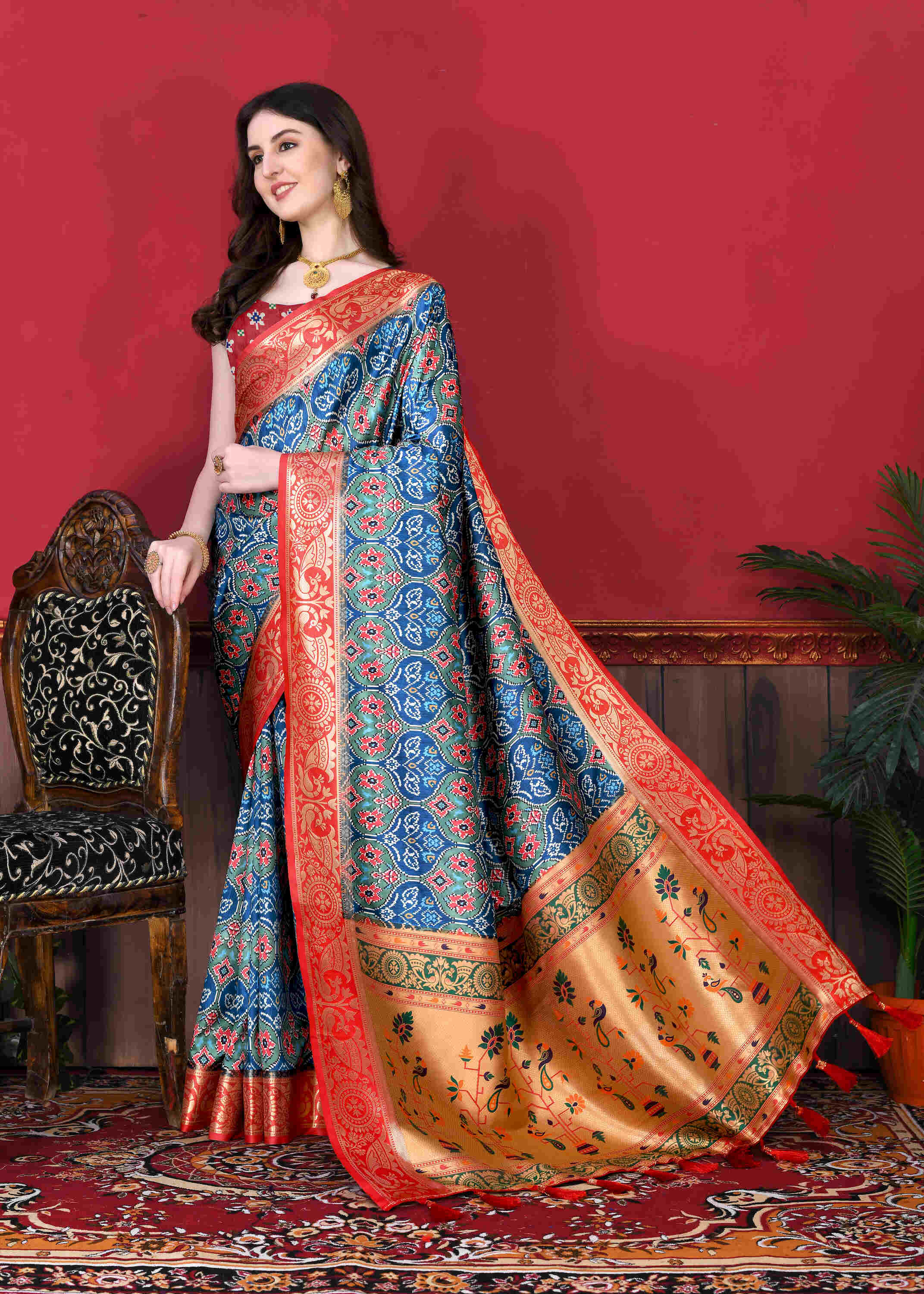 Rama Soft pethani  Silk Saree  With Rich golden Zari Wooven  Pallu  Zari weawing