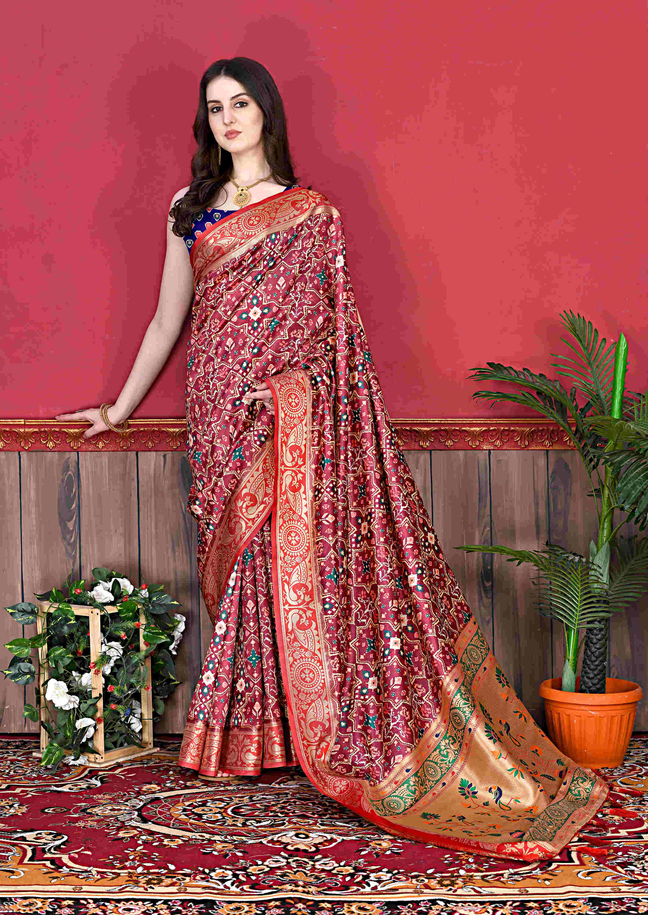 Brown Soft pethani  Silk Saree  With Rich golden Zari Wooven  Pallu  Zari weawing