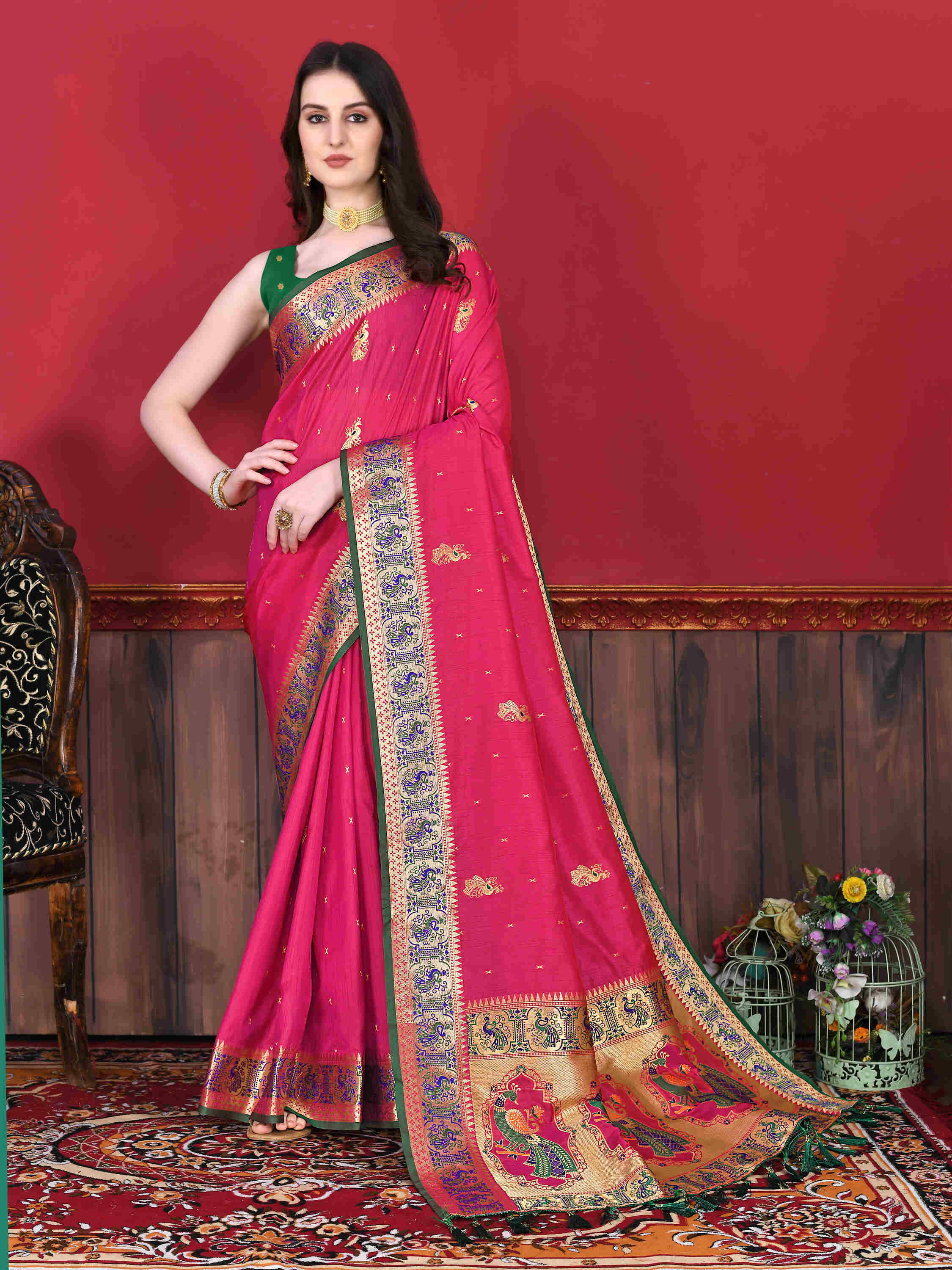 Pink Soft pethani  Silk Saree  With Rich golden Zari Wooven  Pallu  Zari weawing