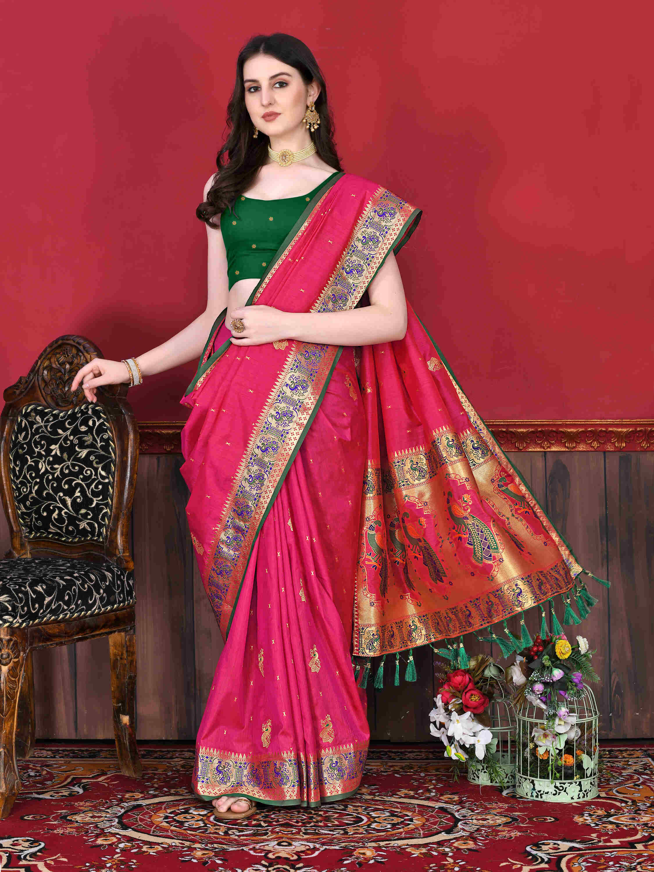 Pink Soft pethani  Silk Saree  With Rich golden Zari Wooven  Pallu  Zari weawing