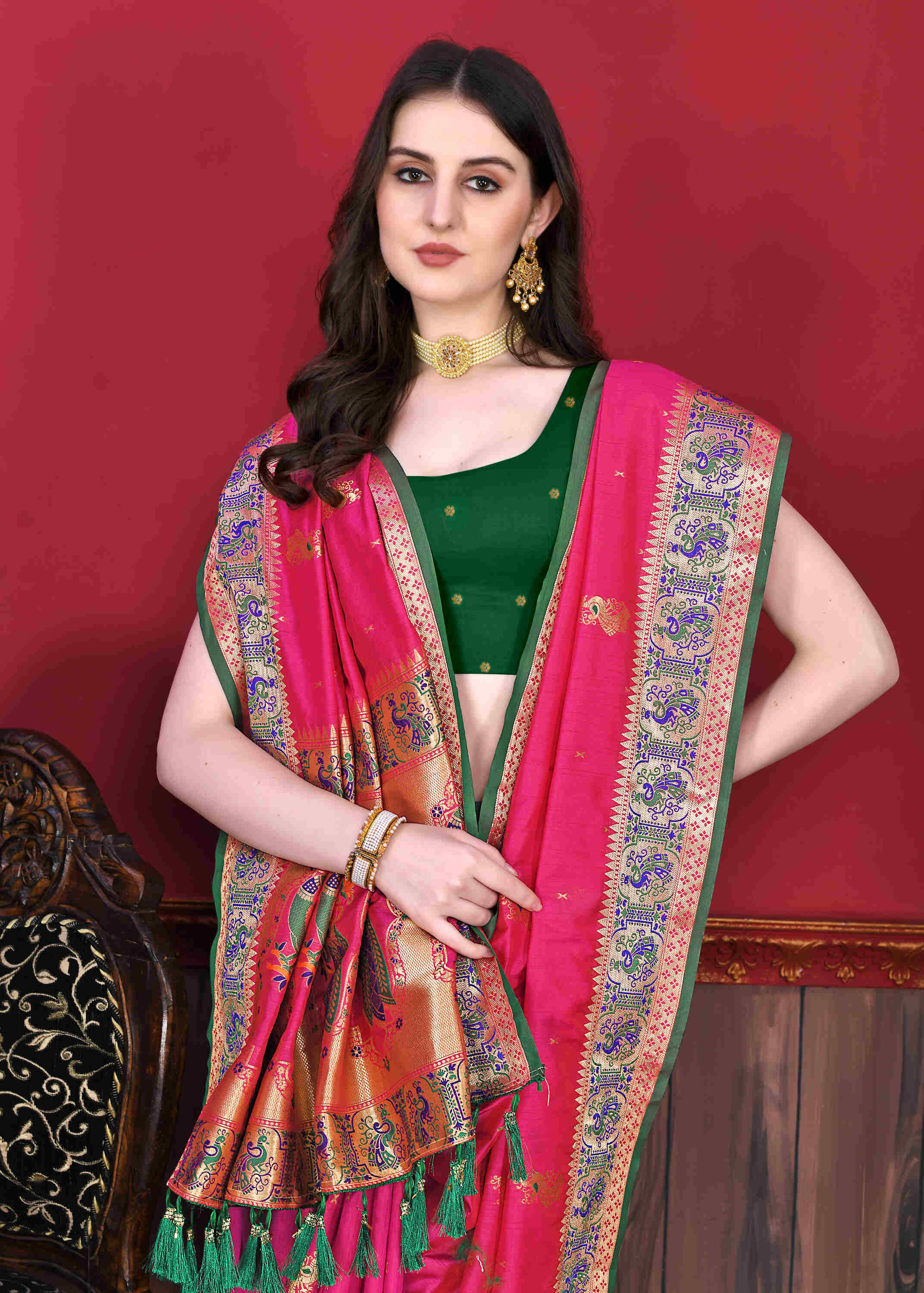 Pink Soft pethani  Silk Saree  With Rich golden Zari Wooven  Pallu  Zari weawing