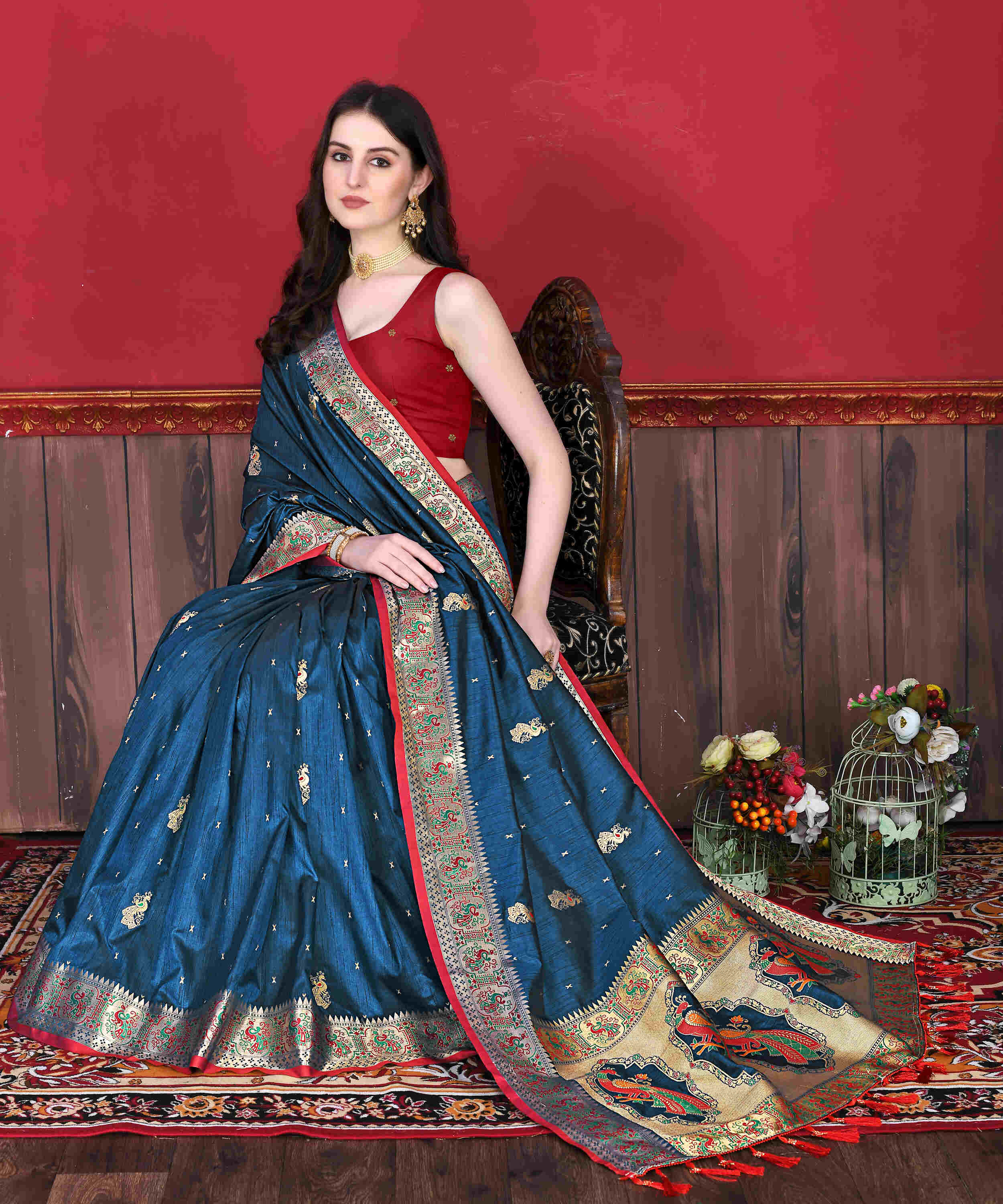 Navy Blue Soft pethani  Silk Saree  With Rich golden Zari Wooven  Pallu  Zari weawing