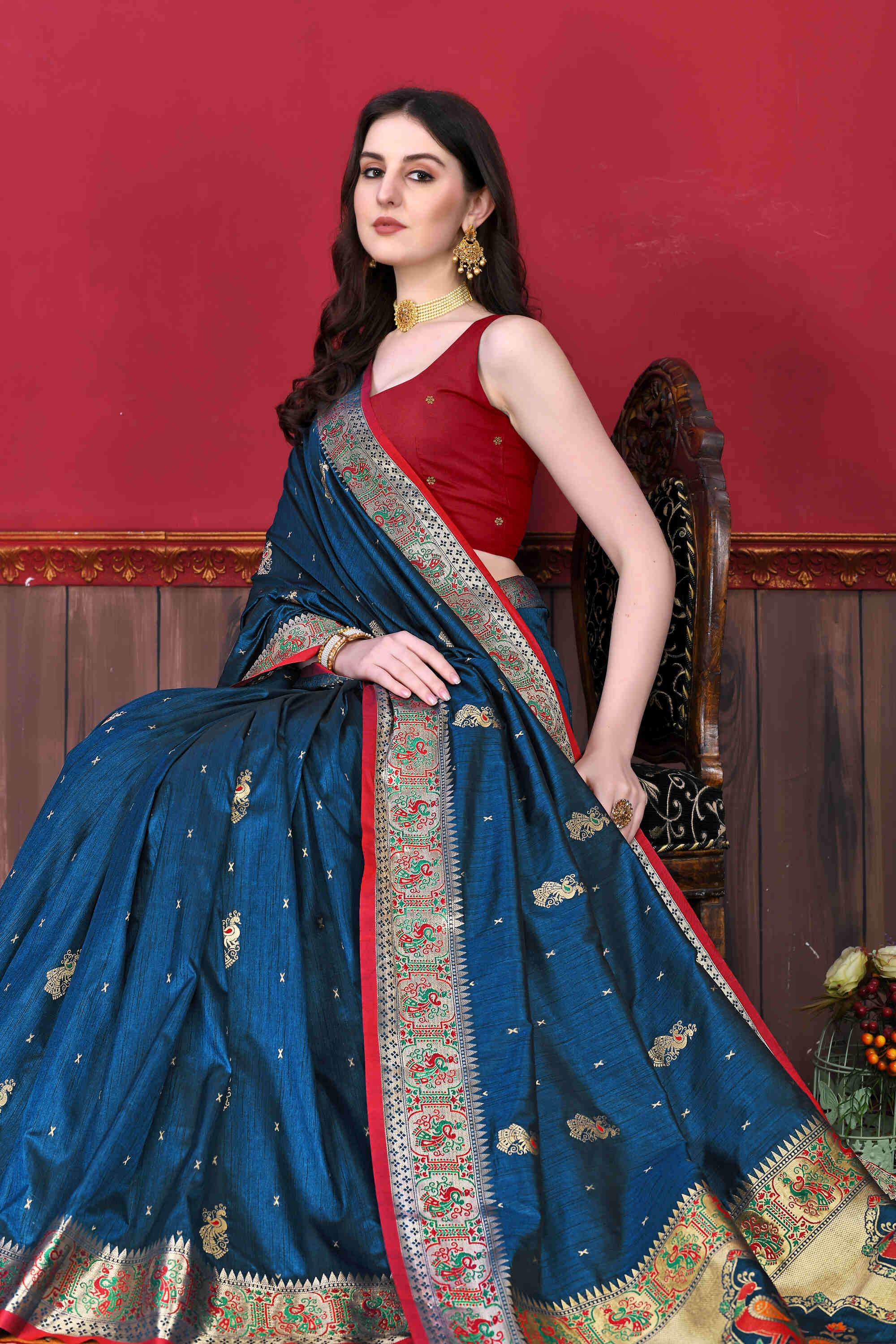 Navy Blue Soft pethani  Silk Saree  With Rich golden Zari Wooven  Pallu  Zari weawing