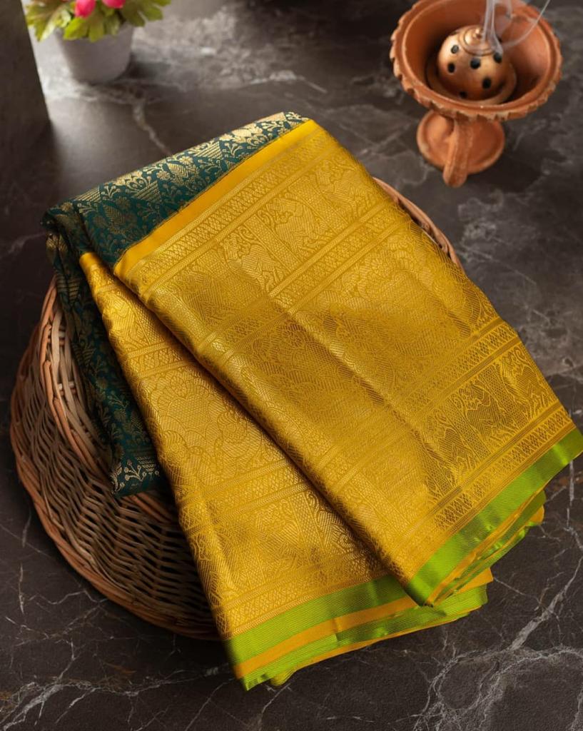 Exuberant Green Soft Banarasi Silk Saree With Blouse Piece