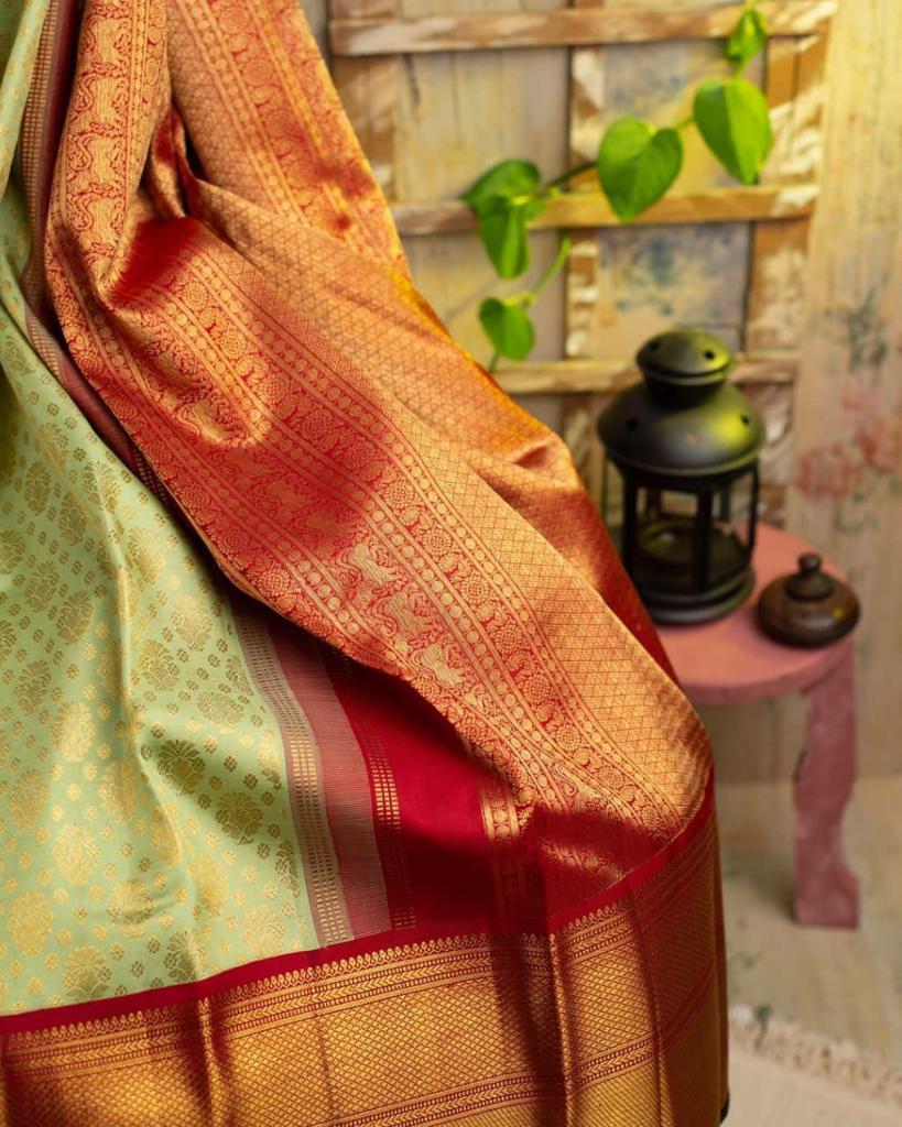 Pista  Soft Banarasi Silk Saree With Blouse Piece