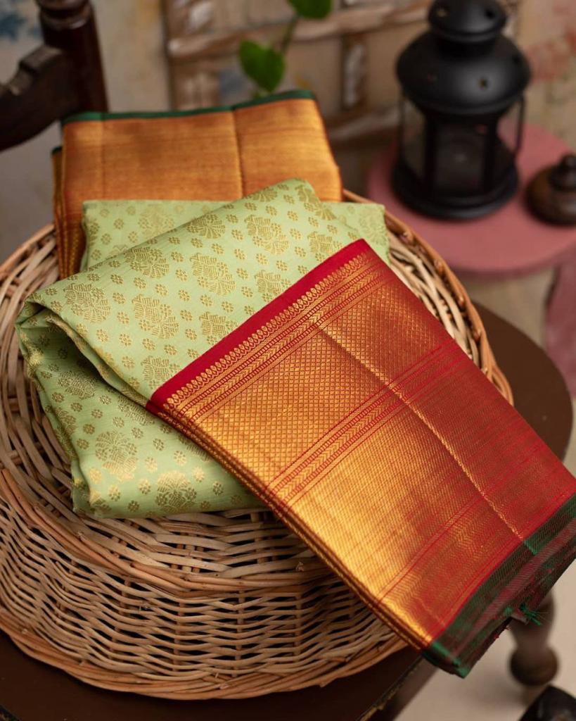 Pista  Soft Banarasi Silk Saree With Blouse Piece